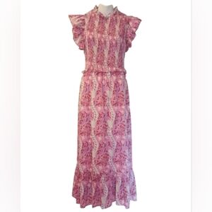 Anna Cate Floral Smocked Midi Dress Ruffle Hem 100% Cotton Size: M